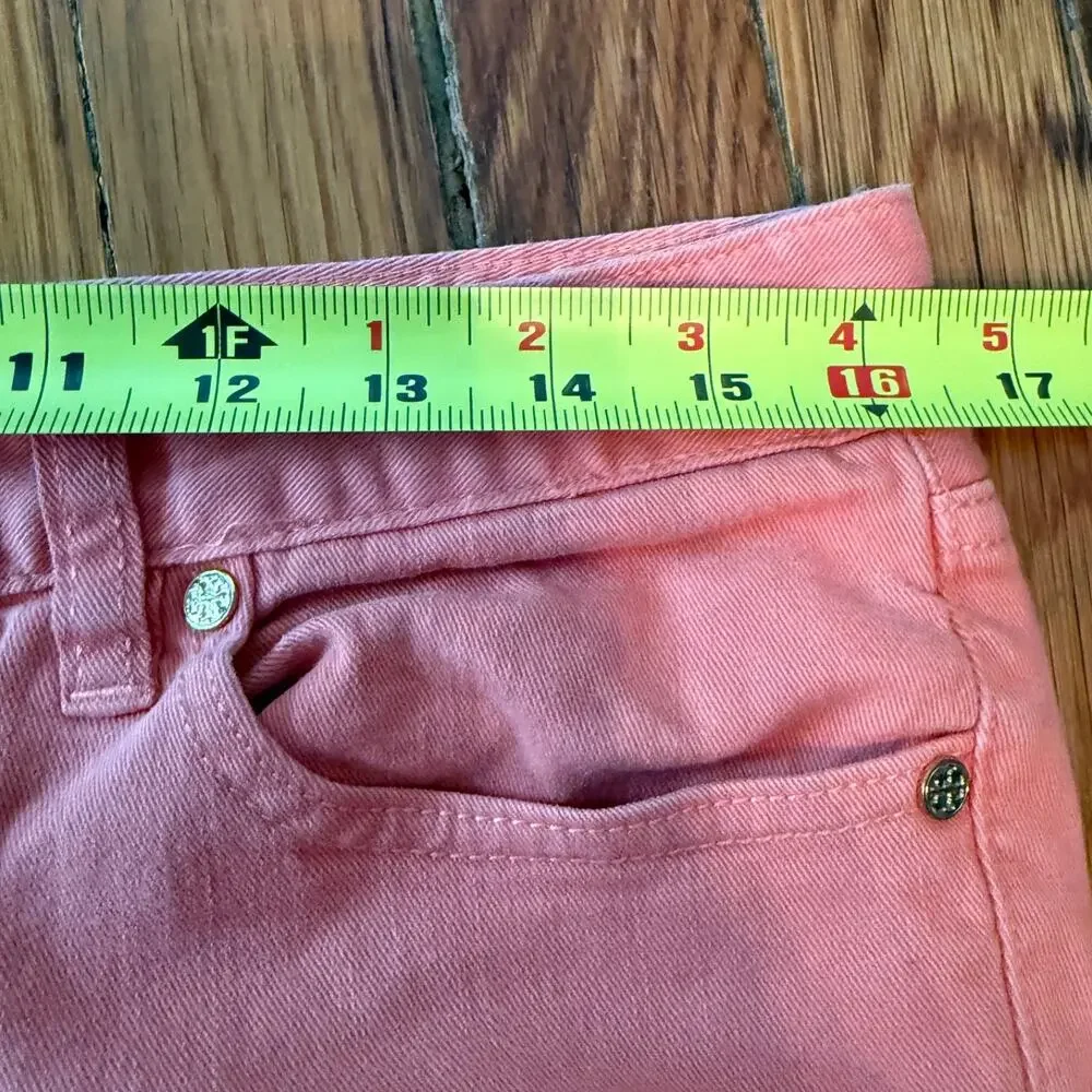 Tory Burch Cropped Skinny Jeans Coral Peachy Size 31 Resortwear Preppy W33‎